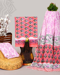 Mustard Bloom Handblock Printed Cotton Suit Set with Soft Mulmul Dupatta