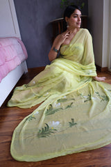 Hand Brush Painted Chiffon Saree with Blouse