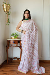 Hand Brush Painted Chiffon Saree with Blouse