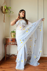 Hand Brush Painted Chiffon Saree with Blouse