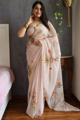 Hand Brush Painted Chiffon Saree with Blouse