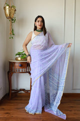Hand Brush Painted Chiffon Saree with Blouse