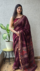 Bagru Hand Block Print Maheshwari Silk Saree