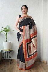 Bagru Hand Block Print Maheshwari Silk Saree