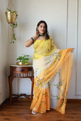 Hand Brush Painted Chiffon Saree with Blouse