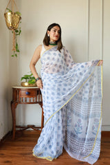 Hand Brush Painted Chiffon Saree with Blouse