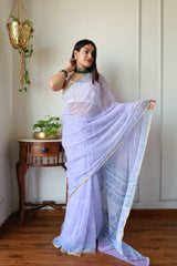 Hand Brush Painted Chiffon Saree with Blouse