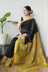 Bagru Hand Block Print Maheshwari Silk Saree