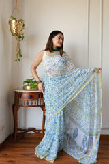 Hand Brush Painted Chiffon Saree with Blouse