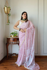 Hand Brush Painted Chiffon Saree with Blouse