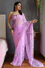 Hand Brush Painted Chiffon Saree with Blouse