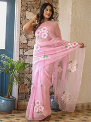 Hand Brush Painted Chiffon Saree with Blouse