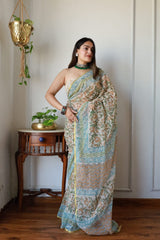 Hand Brush Painted Chiffon Saree with Blouse