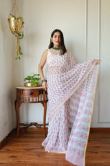 Hand Brush Painted Chiffon Saree with Blouse