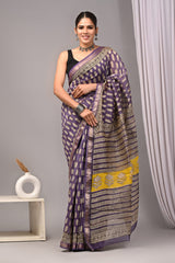 Bagru Hand Block Print Maheshwari Silk Saree