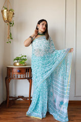 Hand Brush Painted Chiffon Saree with Blouse