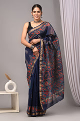 Bagru Hand Block Print Maheshwari Silk Saree