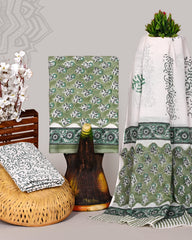 Lime Blossom Handblock Printed Cotton Suit Set with Soft Mulmul Dupatta