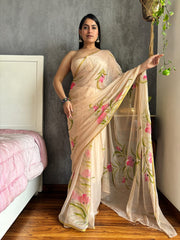 Hand Brush Painted Chiffon Saree with Blouse