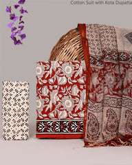 Scarlet Floral Grace Cotton Suit with Kota Doriya Dupatta