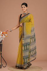 Hand Block Printed Kota Doriya Saree 14