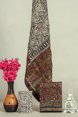 Hand block printed maheshwari silk suit with silk duppata ms23