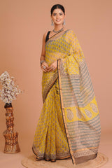 Hand Block Printed Kota Doriya Saree 19