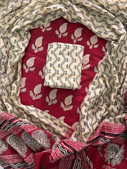 Exclusive Hand Block Printed Cotton Dress Material with Cotton Dupatta