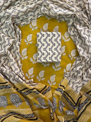 Exclusive Hand Block Printed Cotton Dress Material with Cotton Dupatta