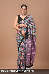 Cotton Mulmul Printed Saree with Attached Printed Blouse