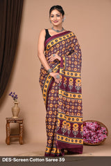 Cotton Mulmul Printed Saree with Attached Printed Blouse