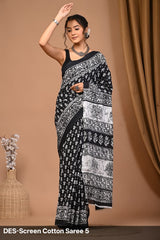 Cotton Mulmul Printed Saree with Attached Printed Blouse