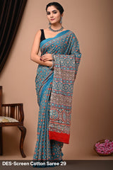 Cotton Mulmul Printed Saree with Attached Printed Blouse