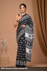 Cotton Mulmul Printed Saree with Attached Printed Blouse