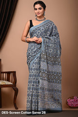 Cotton Mulmul Printed Saree with Attached Printed Blouse