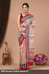 Cotton Mulmul Printed Saree with Attached Printed Blouse