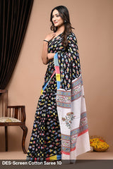 Cotton Mulmul Printed Saree with Attached Printed Blouse