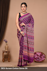 Cotton Mulmul Printed Saree with Attached Printed Blouse