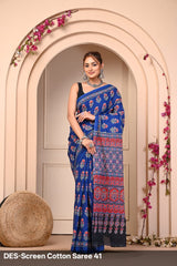 Cotton Mulmul Printed Saree with Attached Printed Blouse