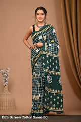 Cotton Mulmul Printed Saree with Attached Printed Blouse