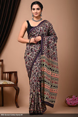 Cotton Mulmul Printed Saree with Attached Printed Blouse