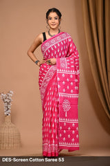 Cotton Mulmul Printed Saree with Attached Printed Blouse