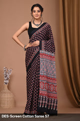 Cotton Mulmul Printed Saree with Attached Printed Blouse