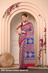 Cotton Mulmul Printed Saree with Attached Printed Blouse