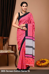 Cotton Mulmul Printed Saree with Attached Printed Blouse