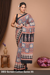 Cotton Mulmul Printed Saree with Attached Printed Blouse