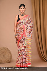 Cotton Mulmul Printed Saree with Attached Printed Blouse