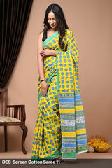 Cotton Mulmul Printed Saree with Attached Printed Blouse