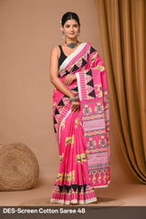 Cotton Mulmul Printed Saree with Attached Printed Blouse