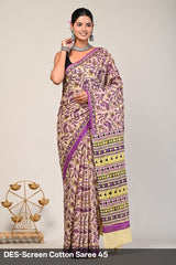 Cotton Mulmul Printed Saree with Attached Printed Blouse